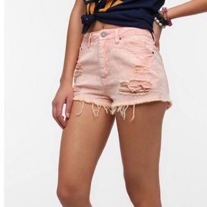BDG Urban Outfitters Pink Distressed Dree High waisted cheeky shorts